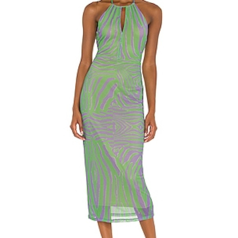 AFRM Green and Purple Halter Midi Dress, NWT Size Medium